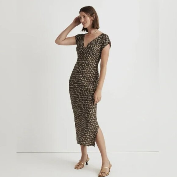Madwell V Neck Midi Dress in Floral - Vegan Silk - Size 12 - Picture 4 of 4